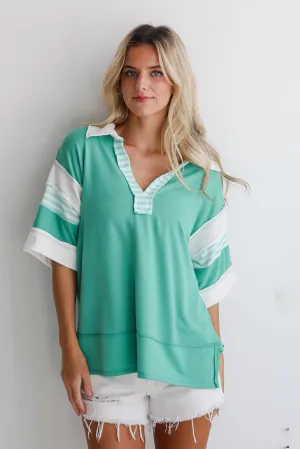 FINAL SALE - Trending Adoration Green Collared Top