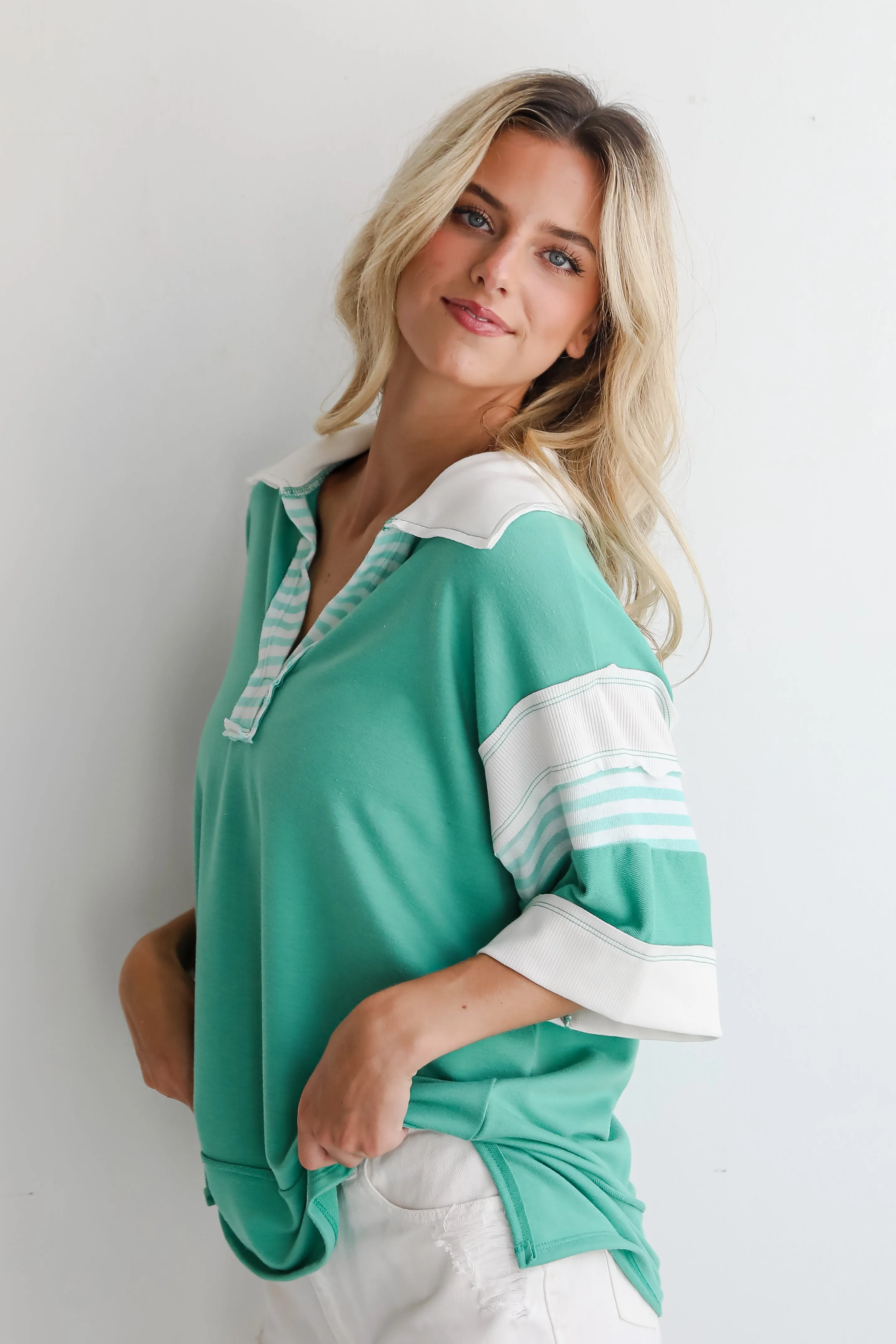 FINAL SALE - Trending Adoration Green Collared Top