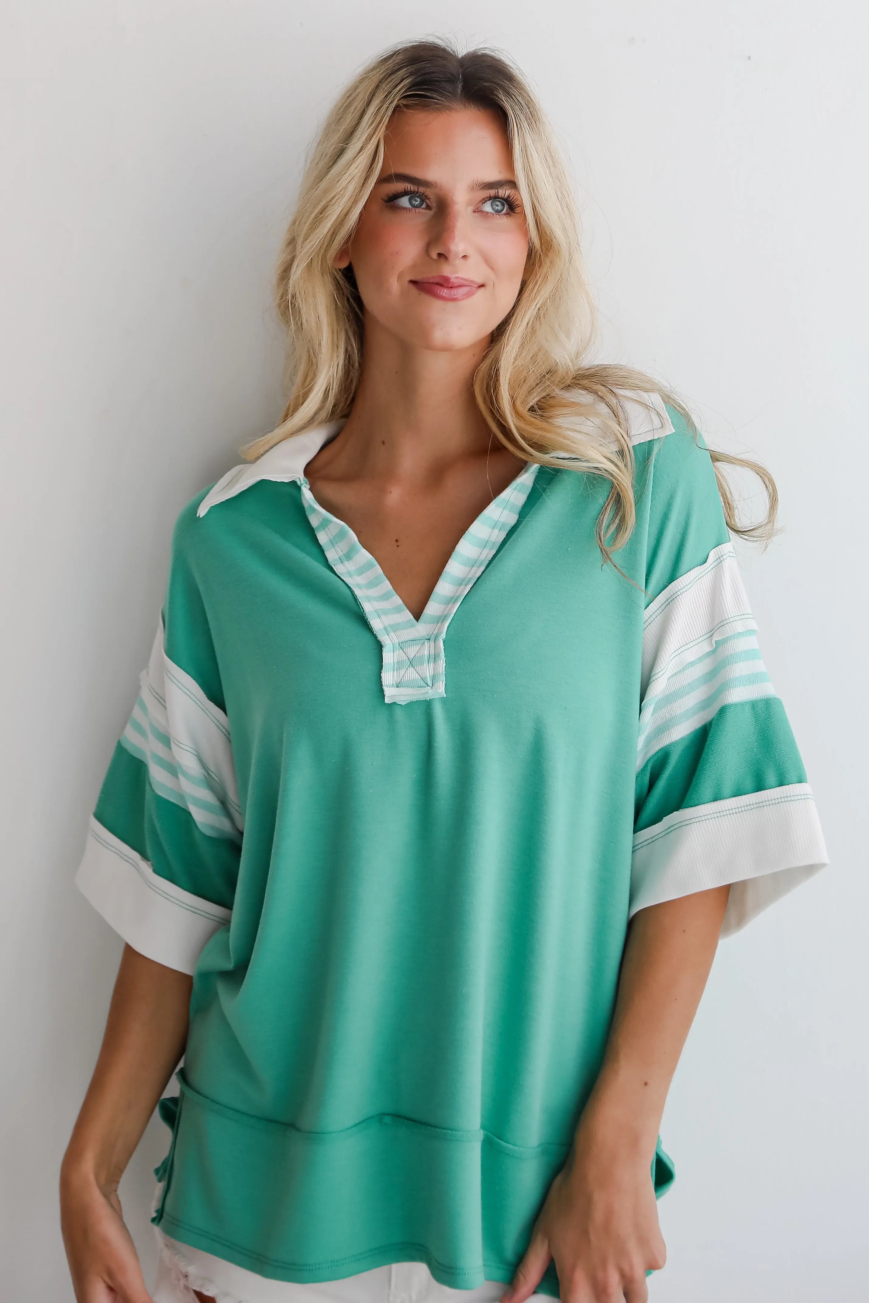 FINAL SALE - Trending Adoration Green Collared Top