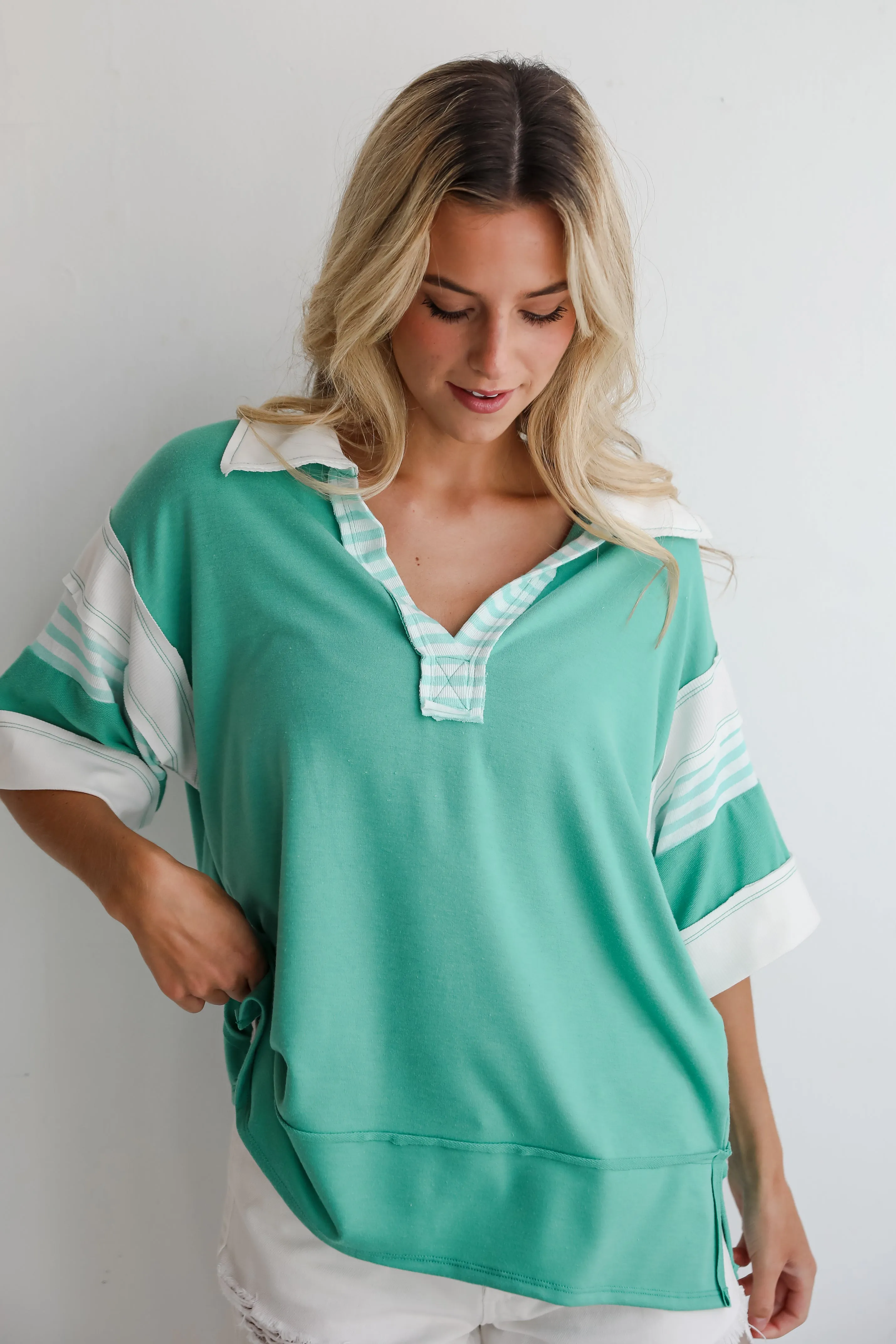 FINAL SALE - Trending Adoration Green Collared Top