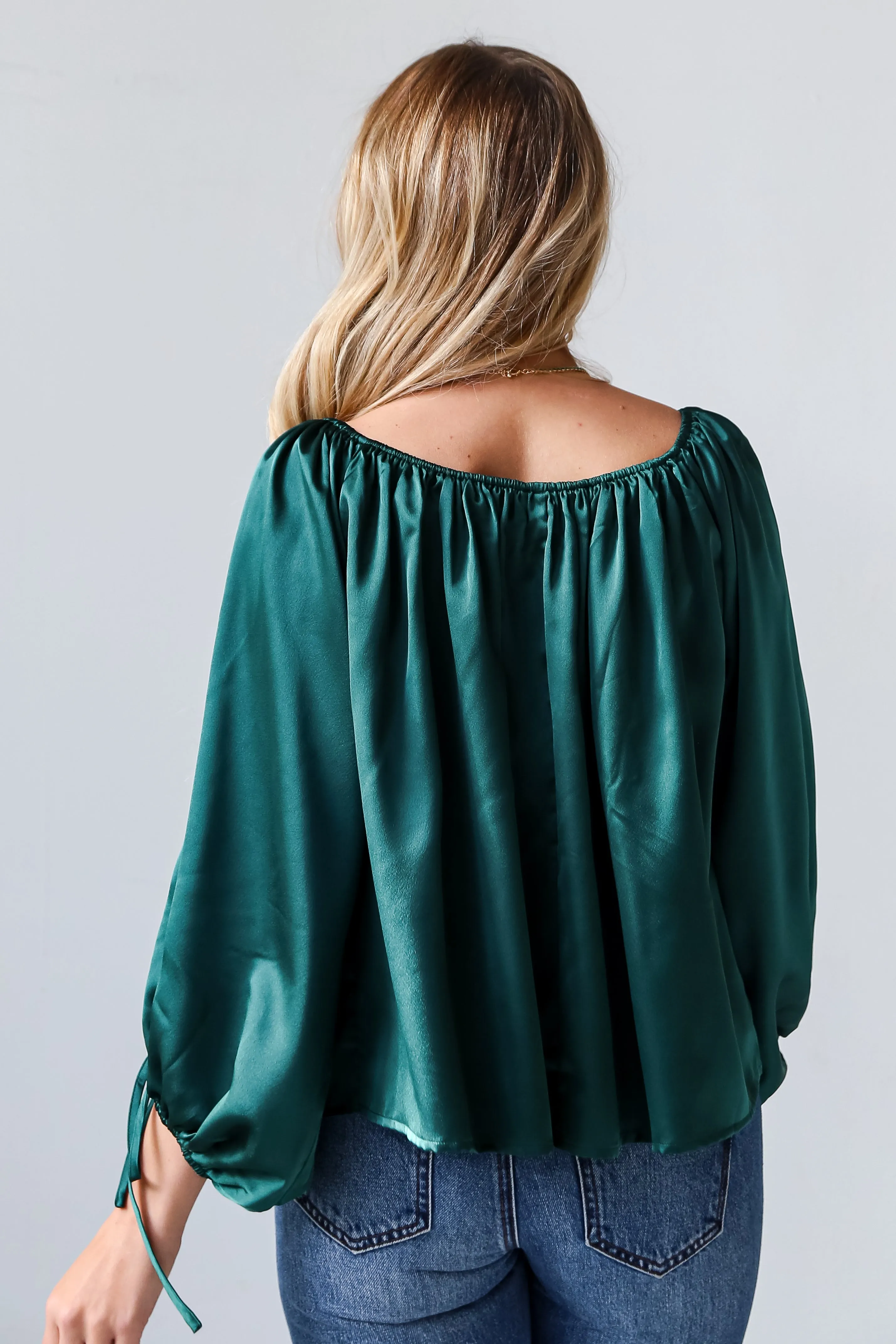 FINAL SALE - Utterly Enchanted Hunter Green Satin Blouse