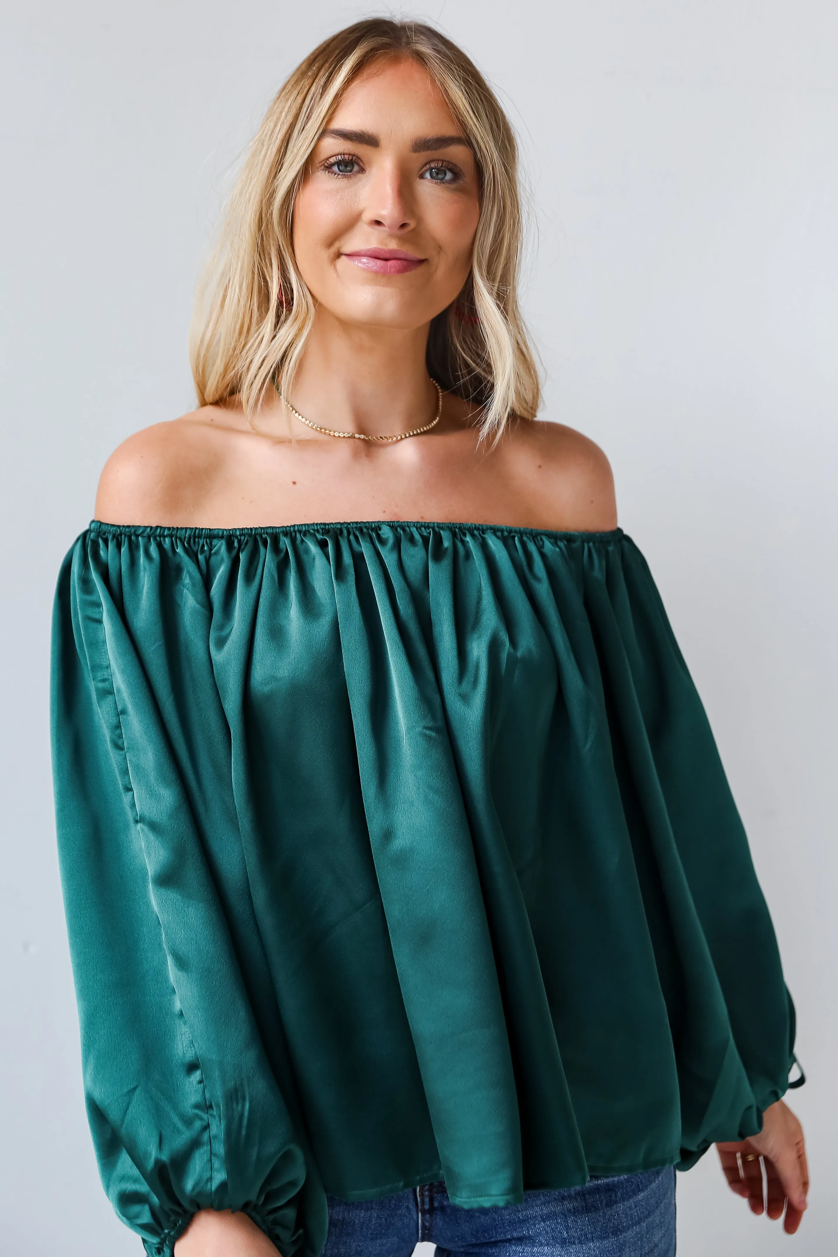 FINAL SALE - Utterly Enchanted Hunter Green Satin Blouse