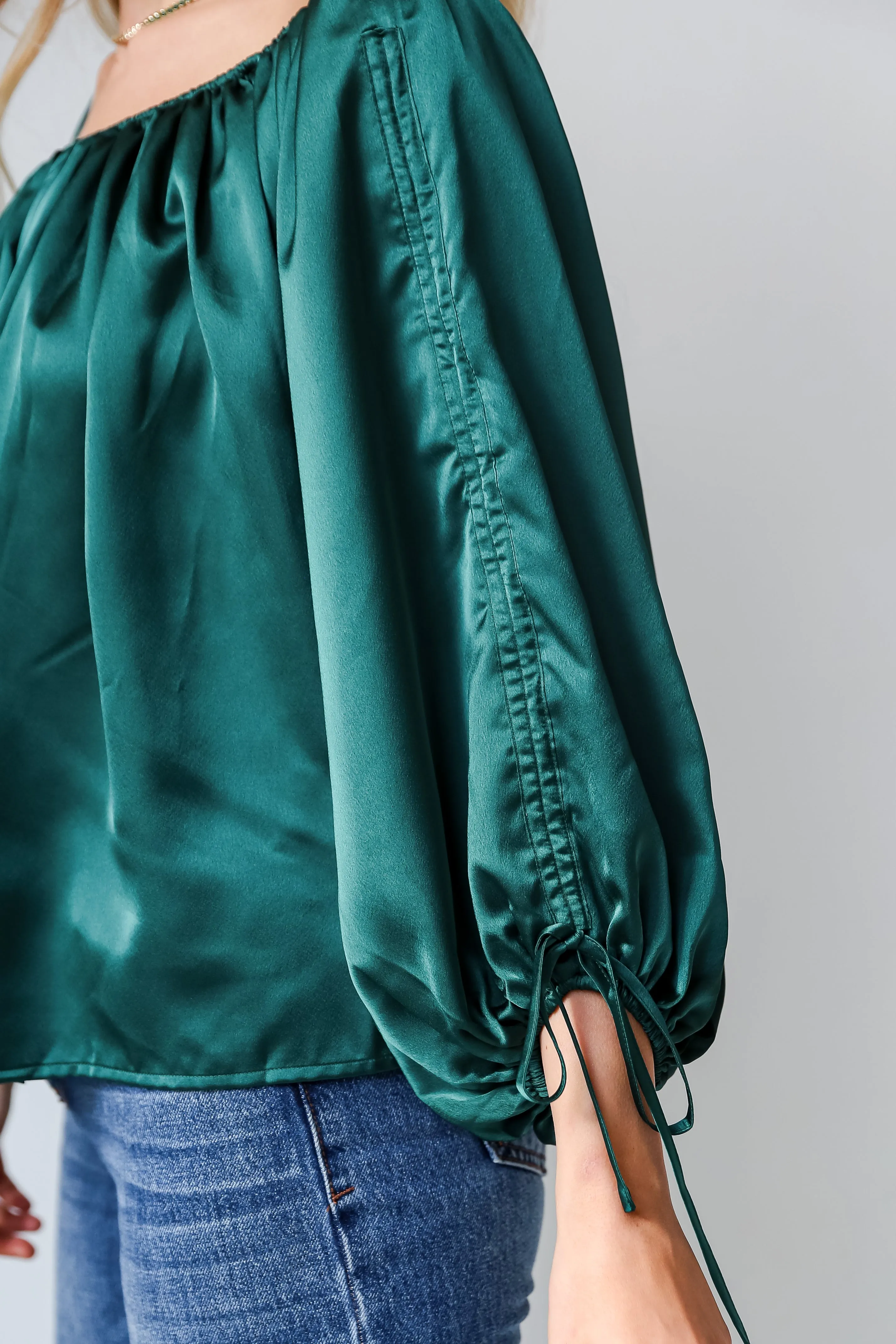 FINAL SALE - Utterly Enchanted Hunter Green Satin Blouse