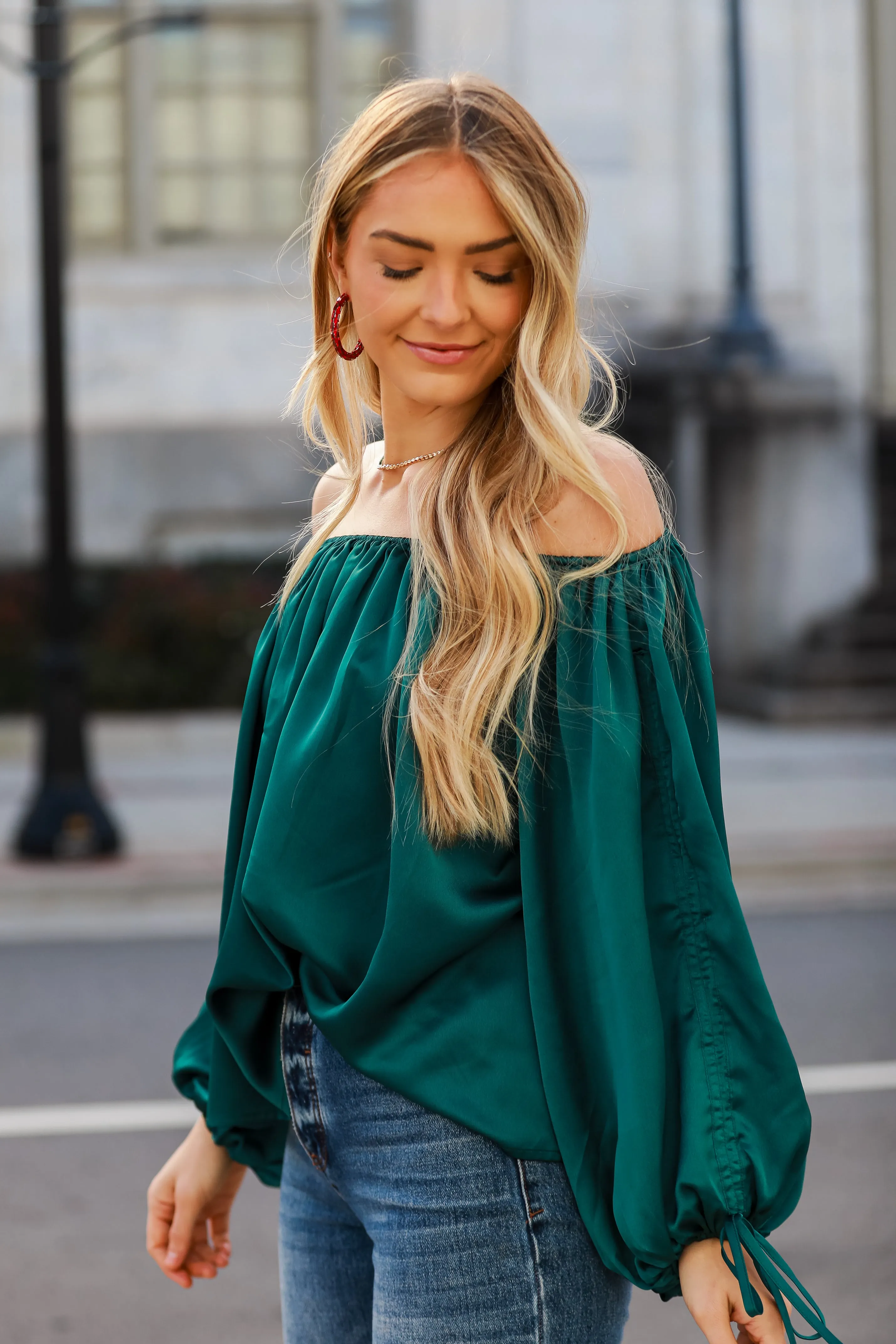 FINAL SALE - Utterly Enchanted Hunter Green Satin Blouse