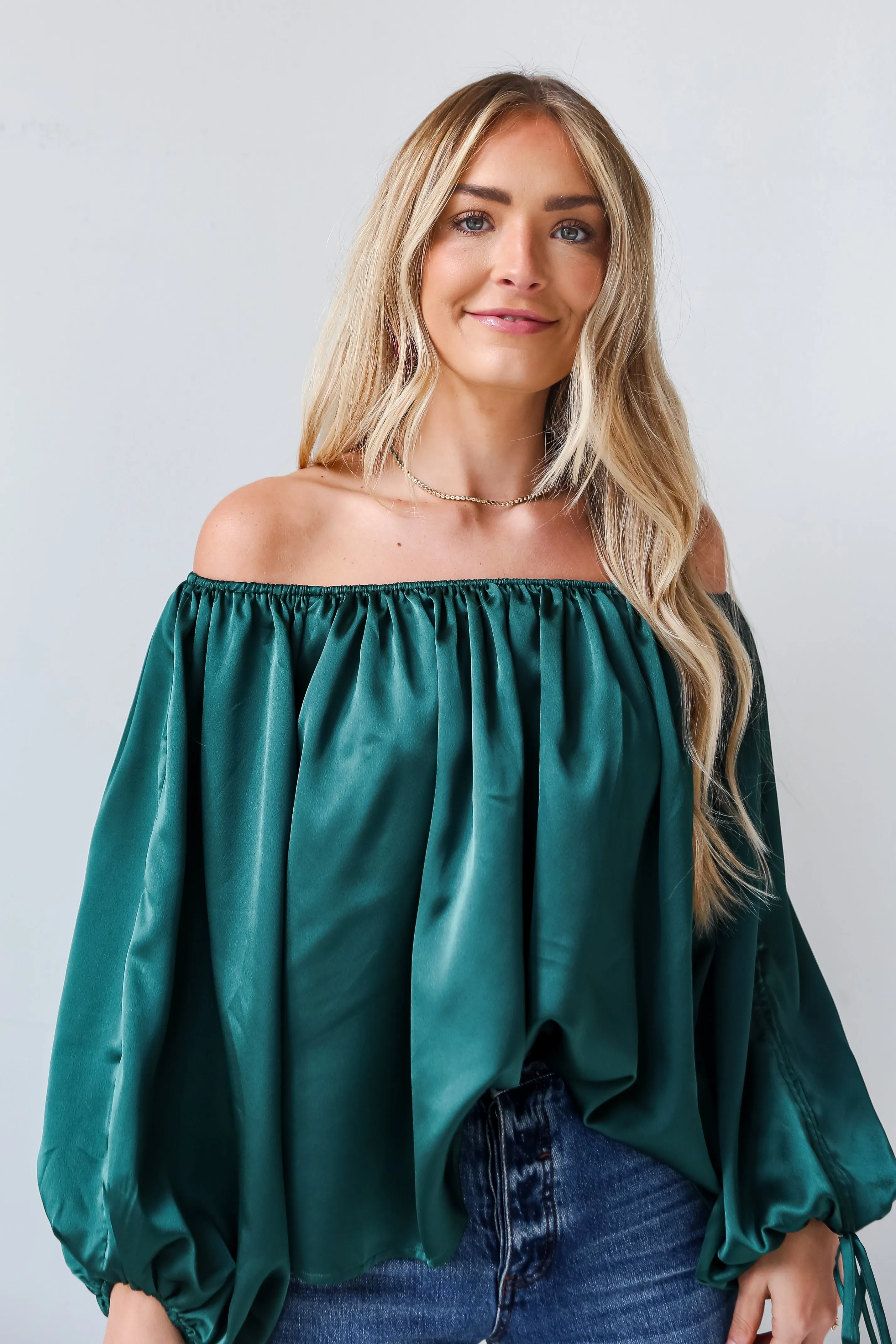 FINAL SALE - Utterly Enchanted Hunter Green Satin Blouse