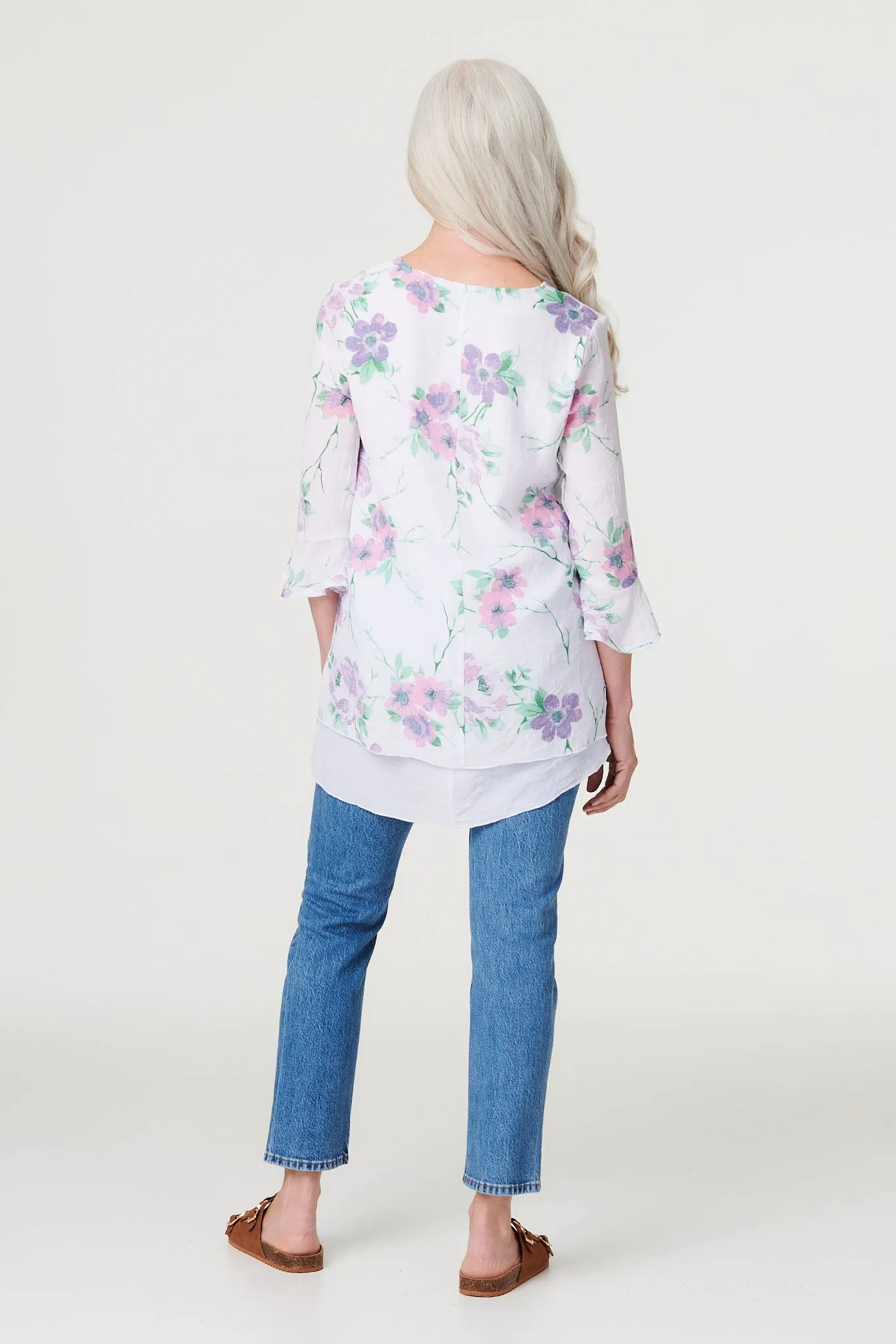 Floral Layered Hem Blouse Top