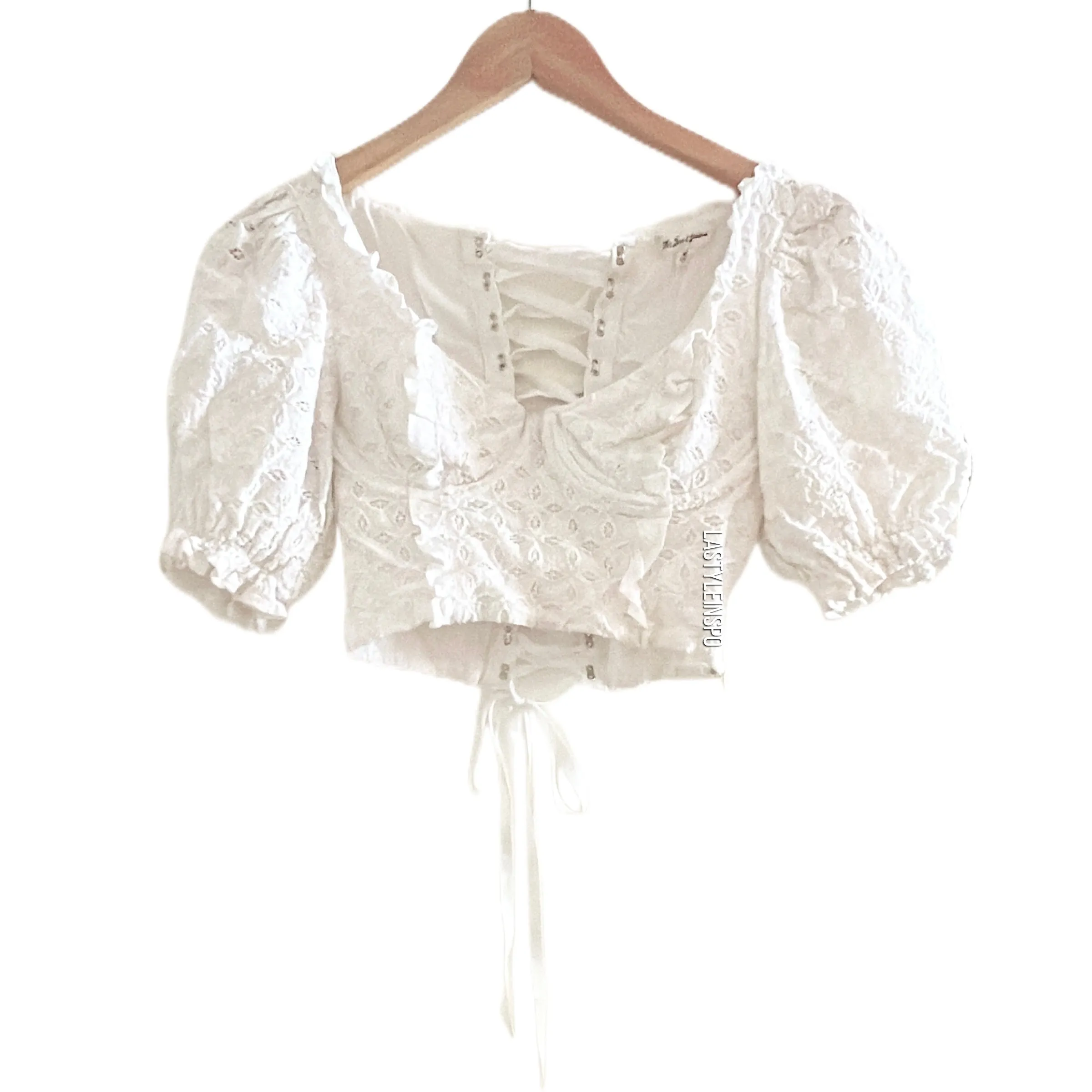 For Love And Lemons Sand Dollar Eyelet Lace-Up Cropped Top Blouse Puffy White Size XS