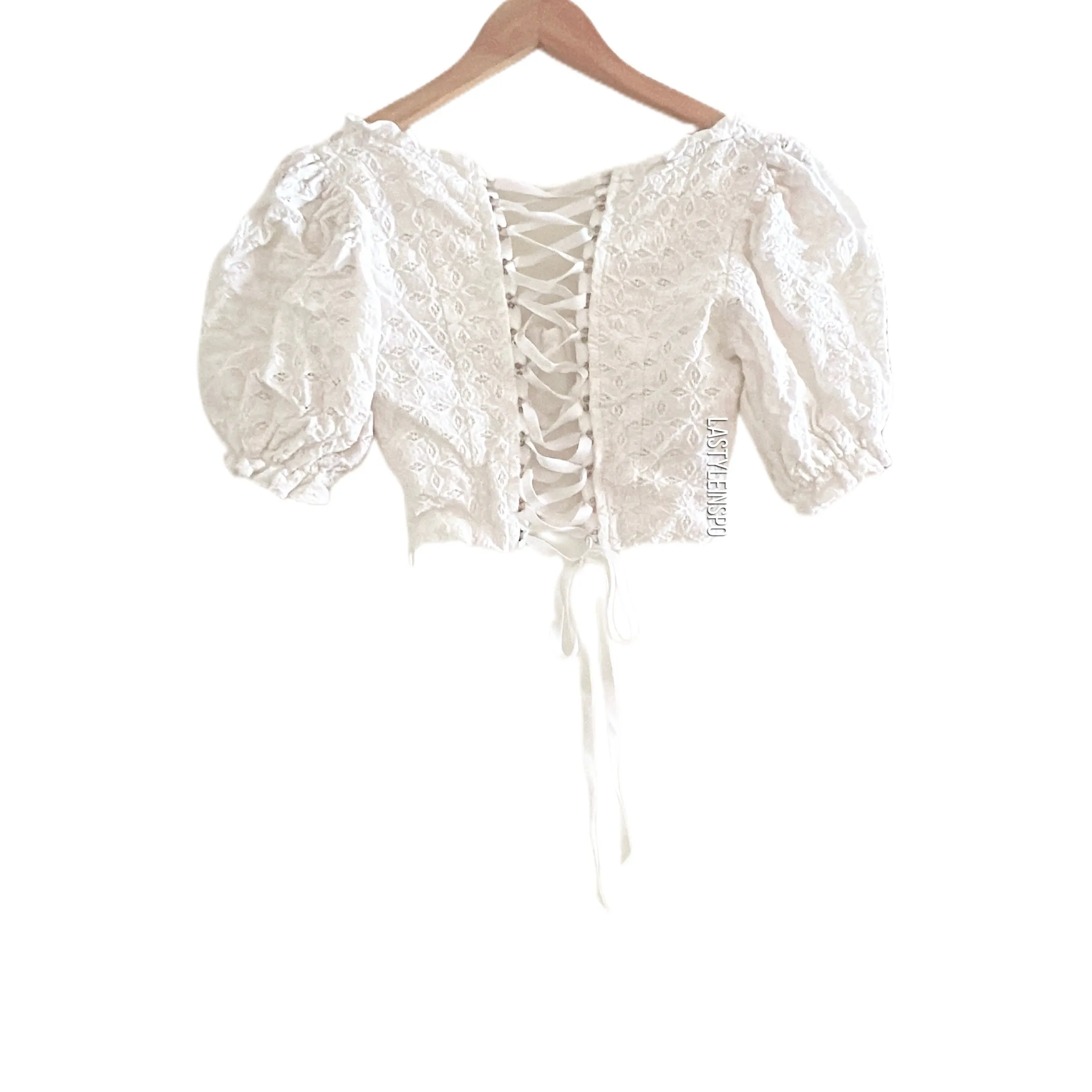 For Love And Lemons Sand Dollar Eyelet Lace-Up Cropped Top Blouse Puffy White Size XS