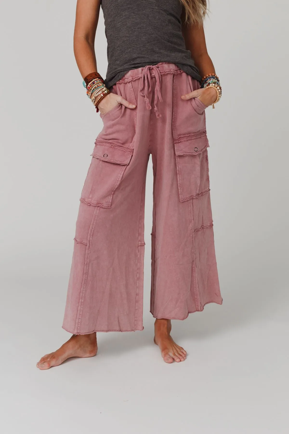 Game On Cargo Wide Leg Pant - Burgundy