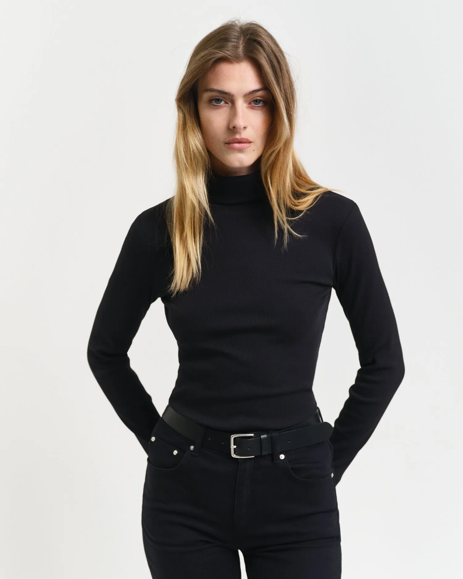 Gant Women Black Solid Turtle Neck Full Sleeves Top