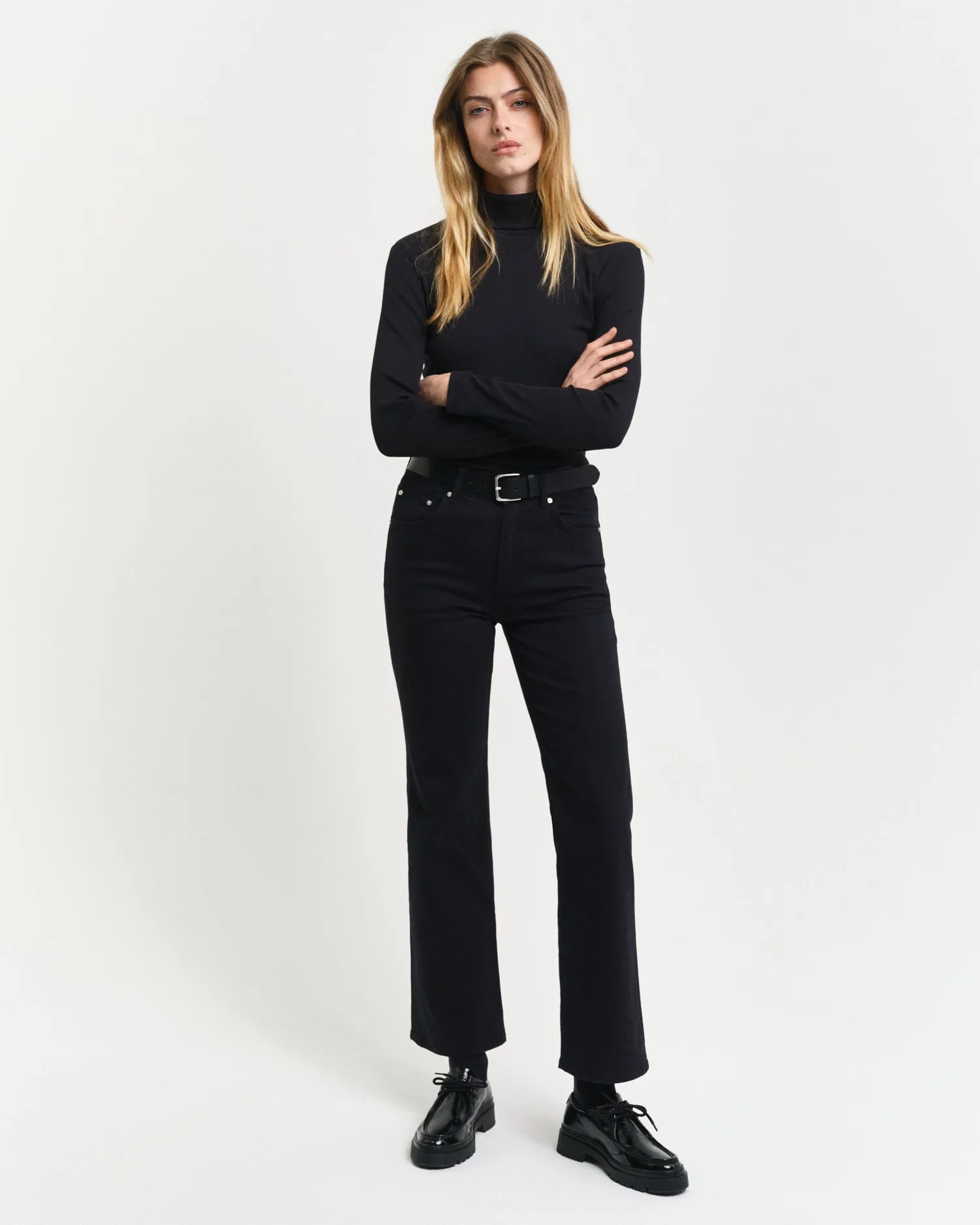 Gant Women Black Solid Turtle Neck Full Sleeves Top