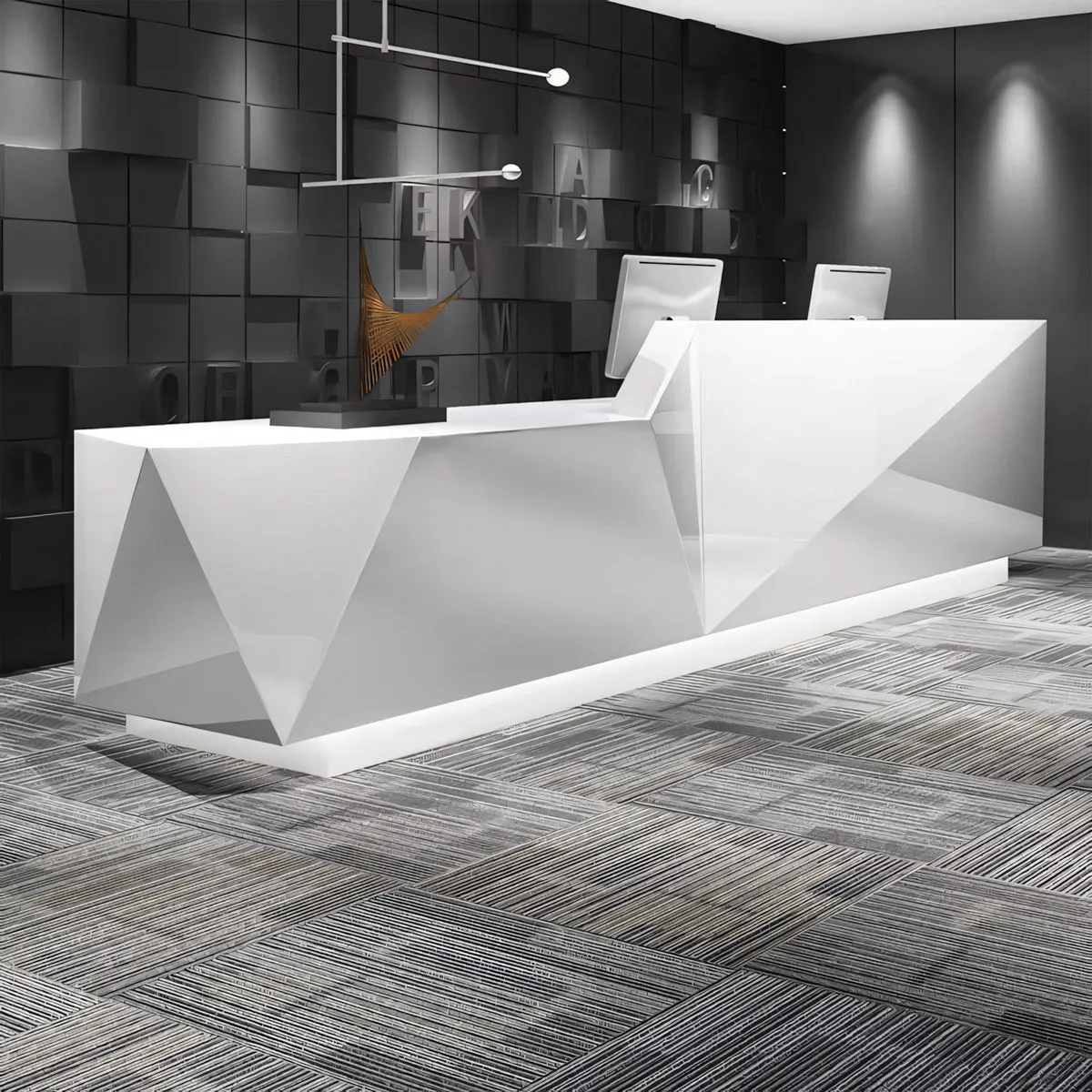 Geometric Straight Front Desk with Drawers and Corner Design for Lobby JDT-10120