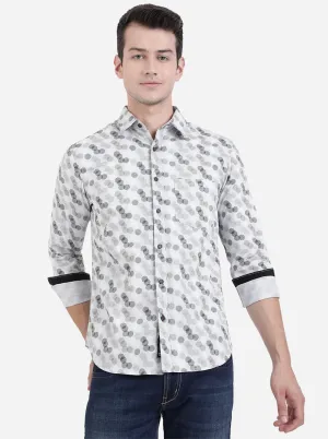 Glacier Grey Printed Slim Fit Semi Casual Shirt | Greenfibre