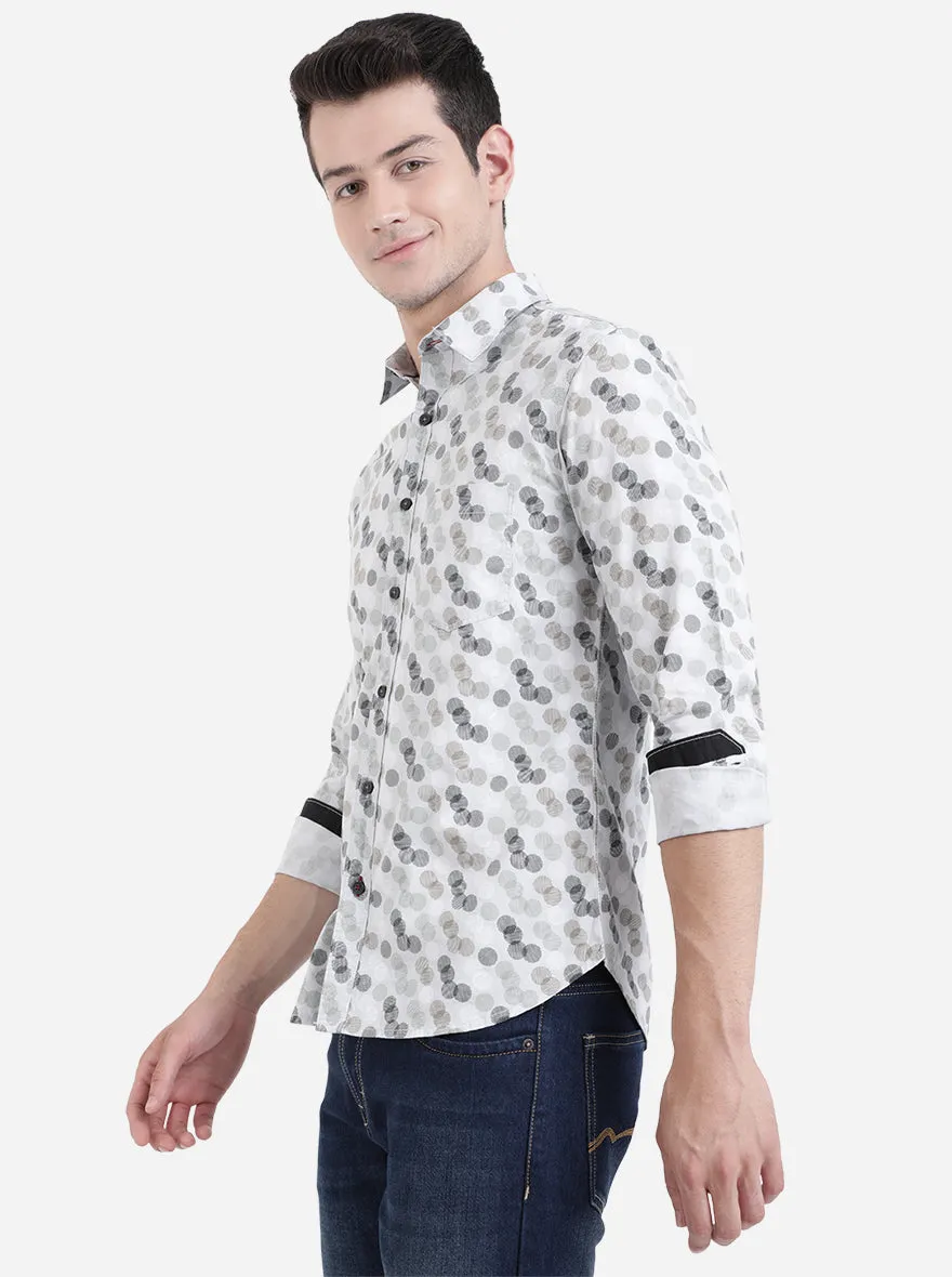 Glacier Grey Printed Slim Fit Semi Casual Shirt | Greenfibre