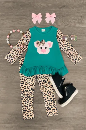 Green & Leopard Pig Legging Set