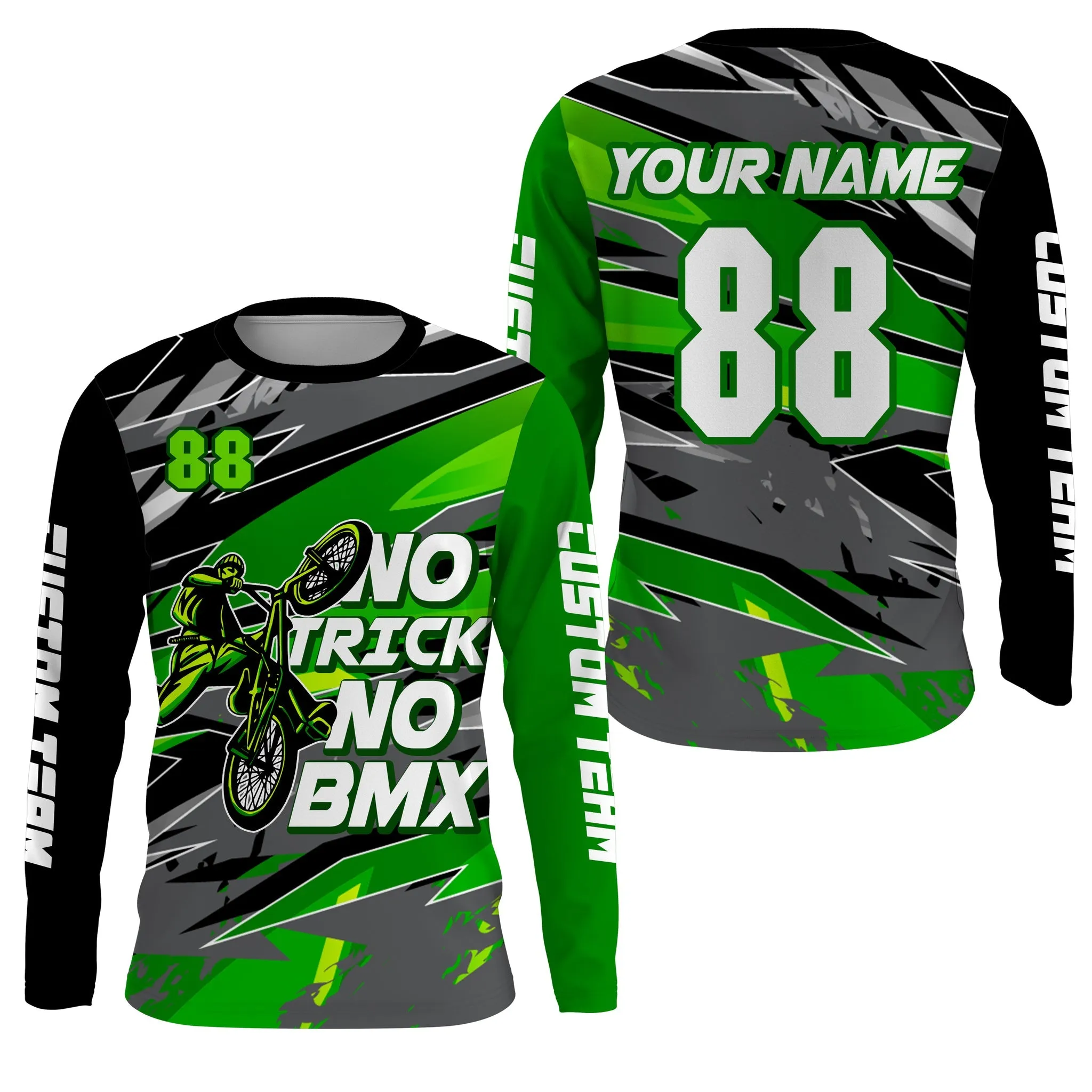 Green No Trick No BMX Racing Jersey BMX Long Sleeve Shirt Lightweight Cycling Bicycle Motocross Gear