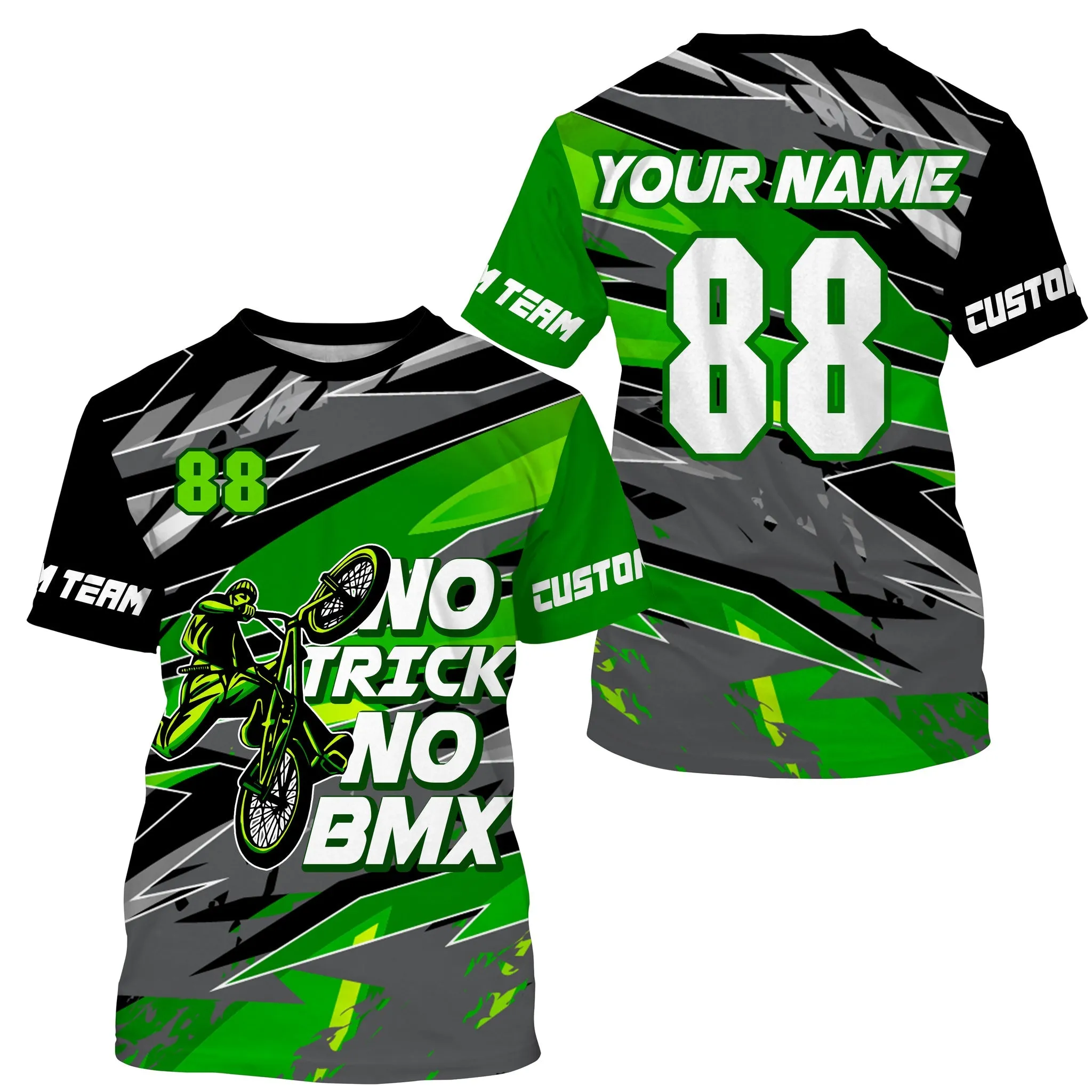 Green No Trick No BMX Racing Jersey BMX Long Sleeve Shirt Lightweight Cycling Bicycle Motocross Gear