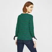 Green Striped Top with Bow Cuffs