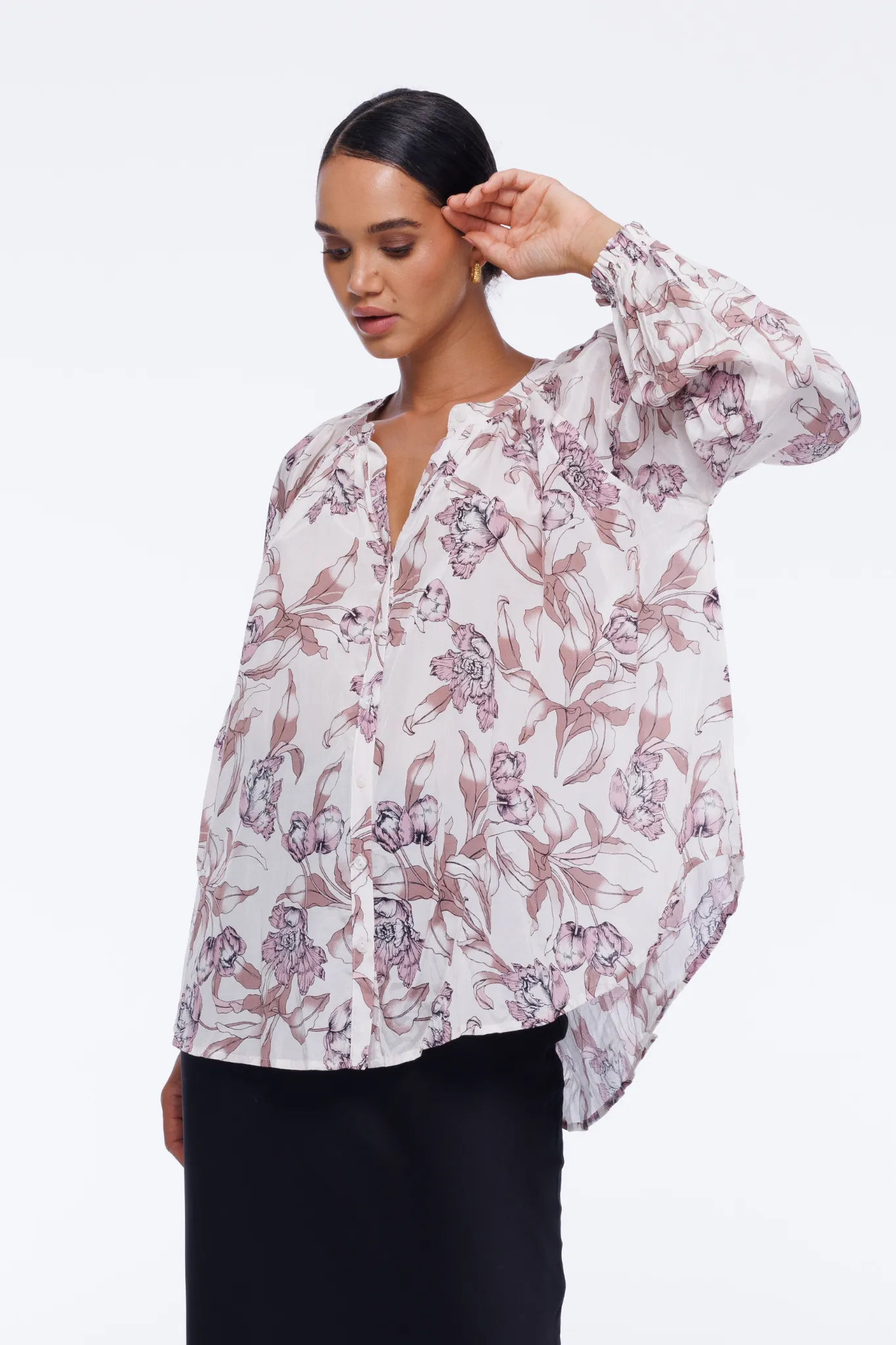 Greta Blouse - Exclusive White/Pink/Mauve Floral