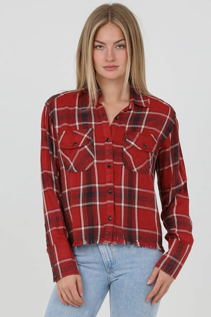 Jr Flannel - With Frayed Hem - Red