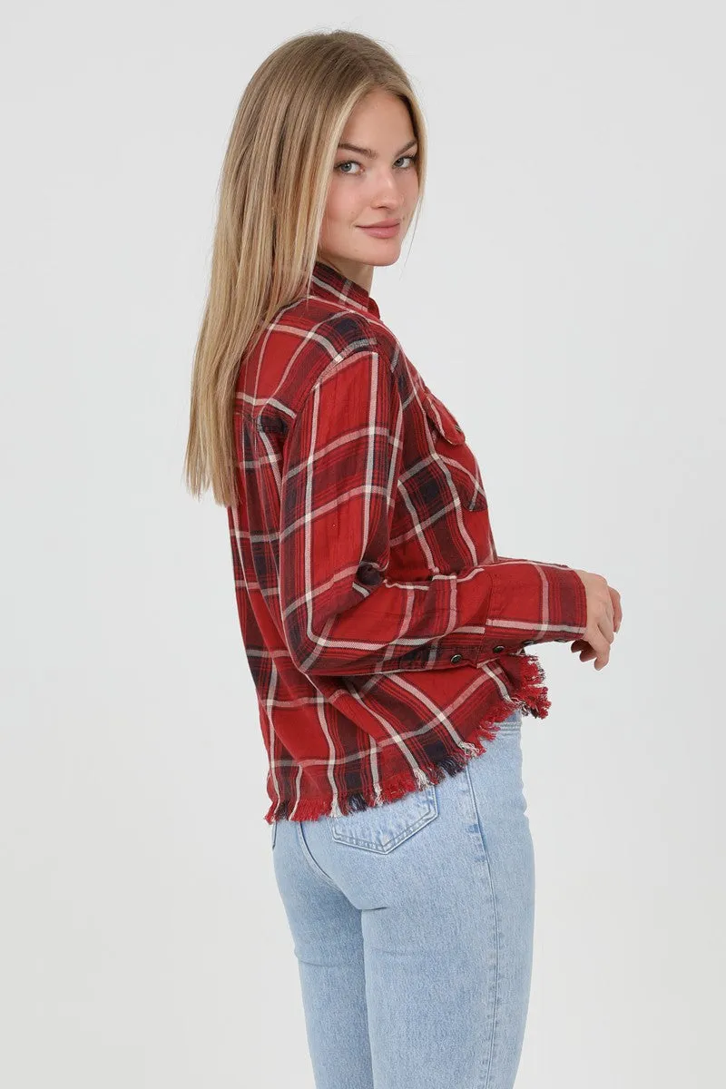 Jr Flannel - With Frayed Hem - Red