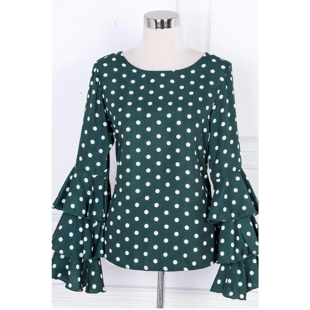 Ketty More Women Ruffled Sleeve Polka Dot Casual Top-KMWDC426