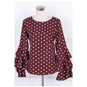 Ketty More Women Ruffled Sleeve Polka Dot Casual Top-KMWDC426