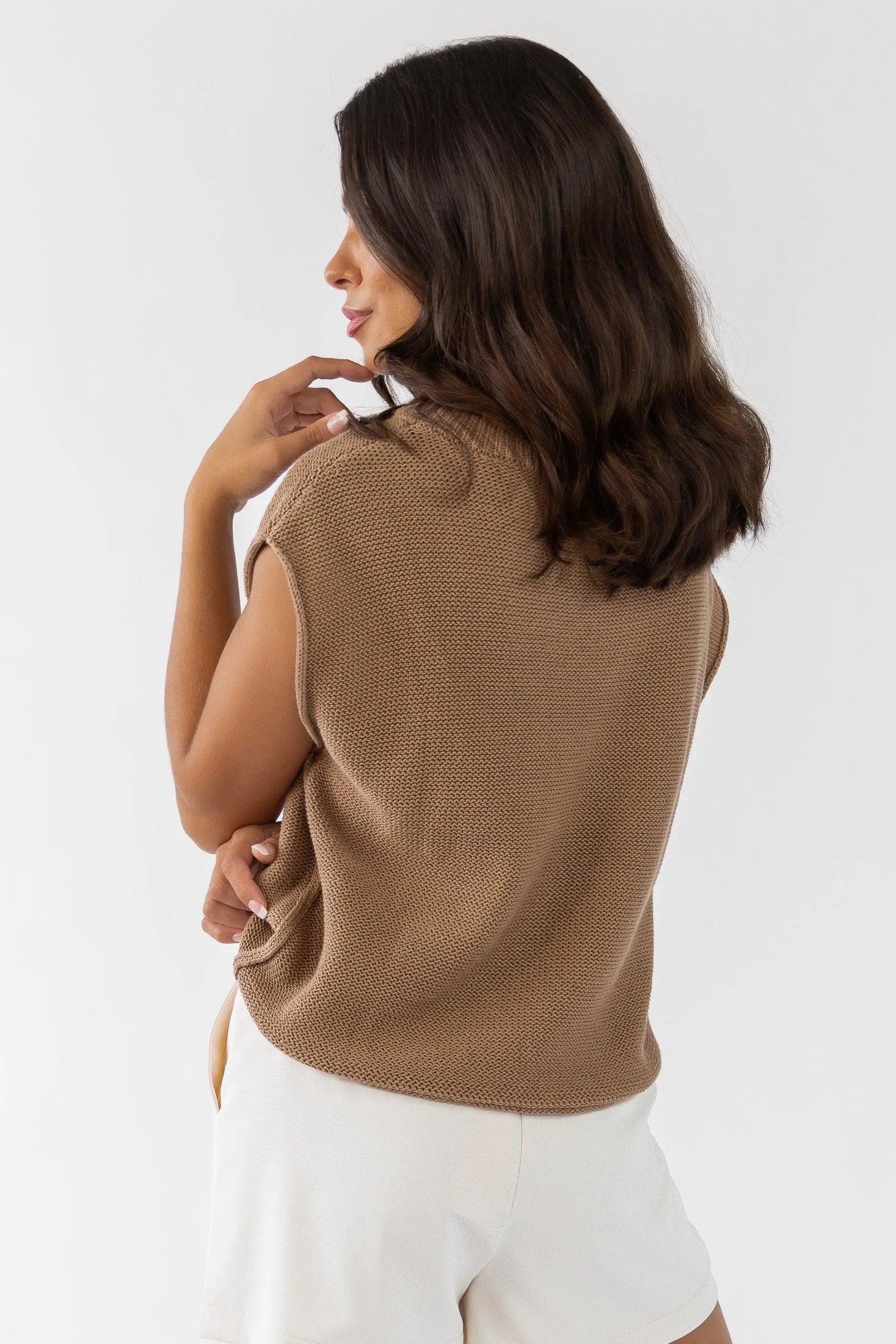 Knox Tan Exposed Hem Sweater - Final Sale