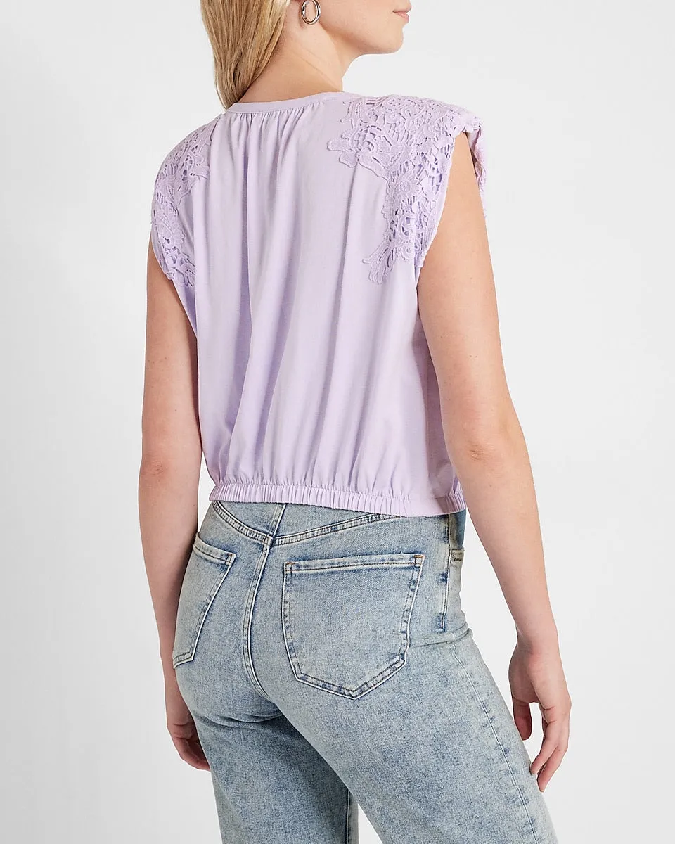 Lace Strong Shoulder Cropped Top in Lilac Purple