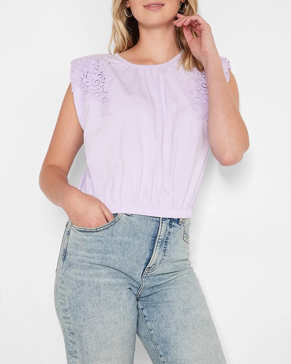 Lace Strong Shoulder Cropped Top in Lilac Purple