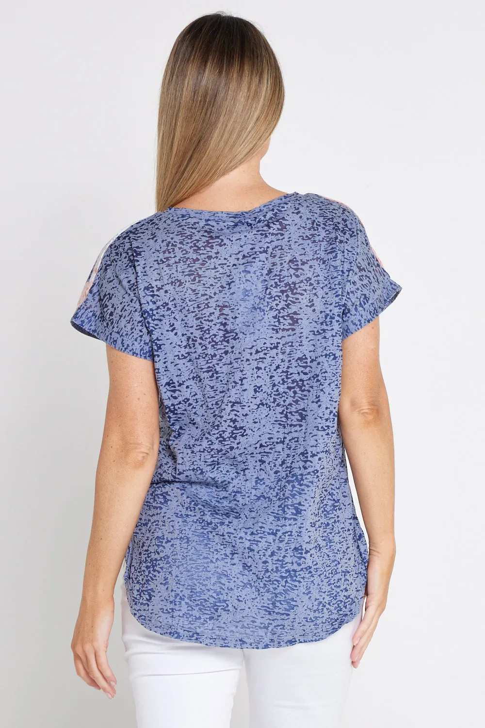 Layla Print Burn-Out Top - Navy Butterfly