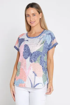 Layla Print Burn-Out Top - Navy Butterfly