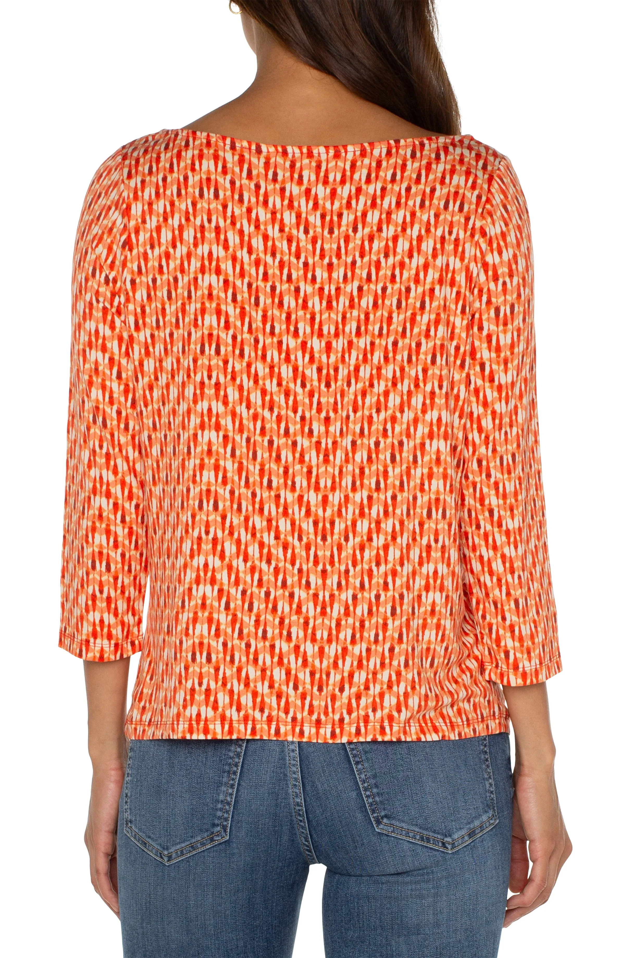 Liverpool 3/4 Sleeve Cowl Neck Knit Top (coral blaze ikat)