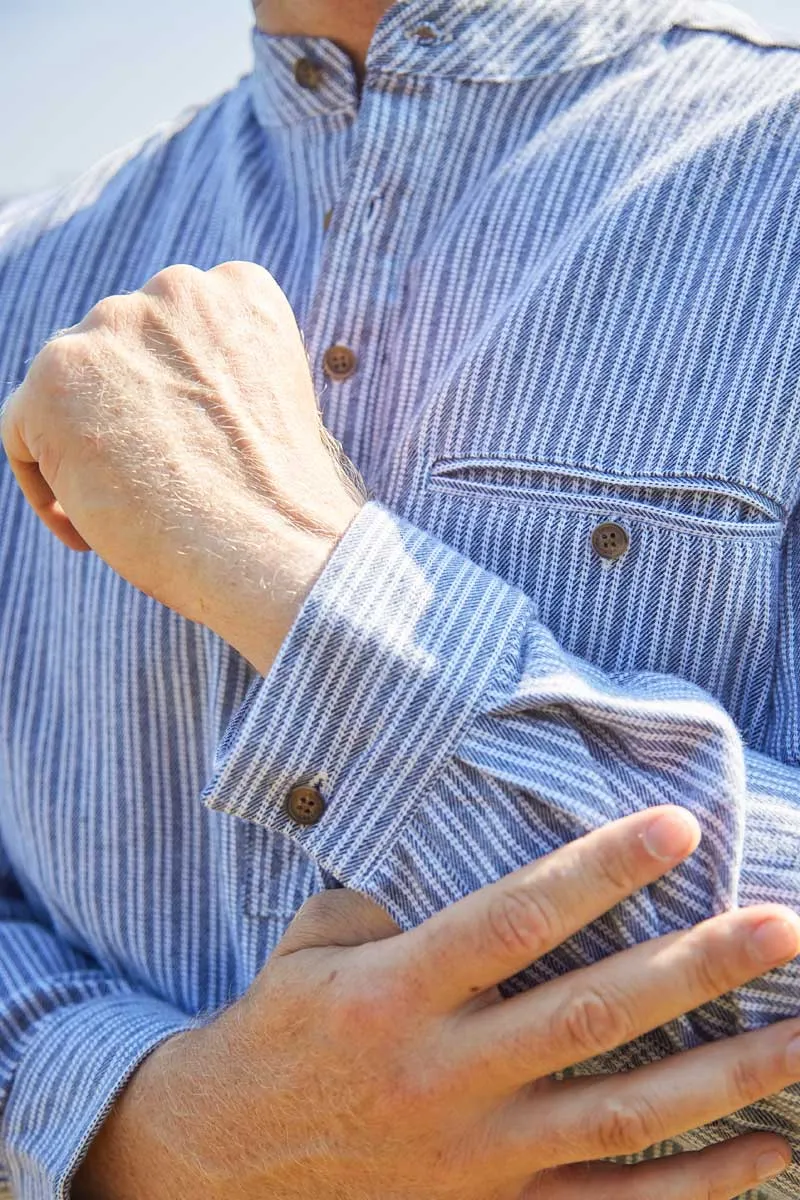 Men's Flannel Grandfather Shirt | Grey Stripe