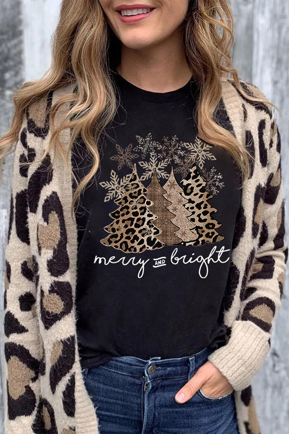 Merry & Bright Leopard Tee