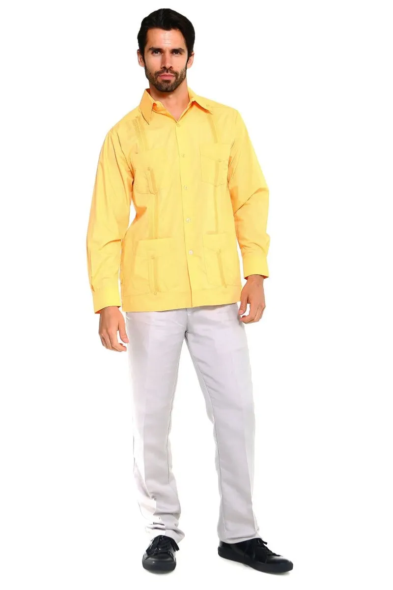 Mojito Collection Men's Guayabera Shirt Premium 100% Linen Long Sleeve