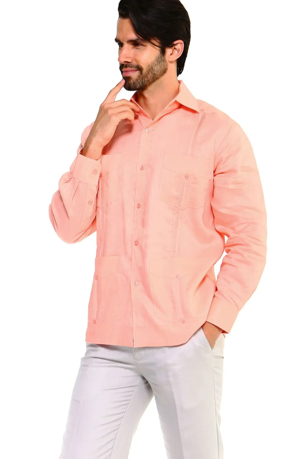 Mojito Collection Men's Guayabera Shirt Premium 100% Linen Long Sleeve