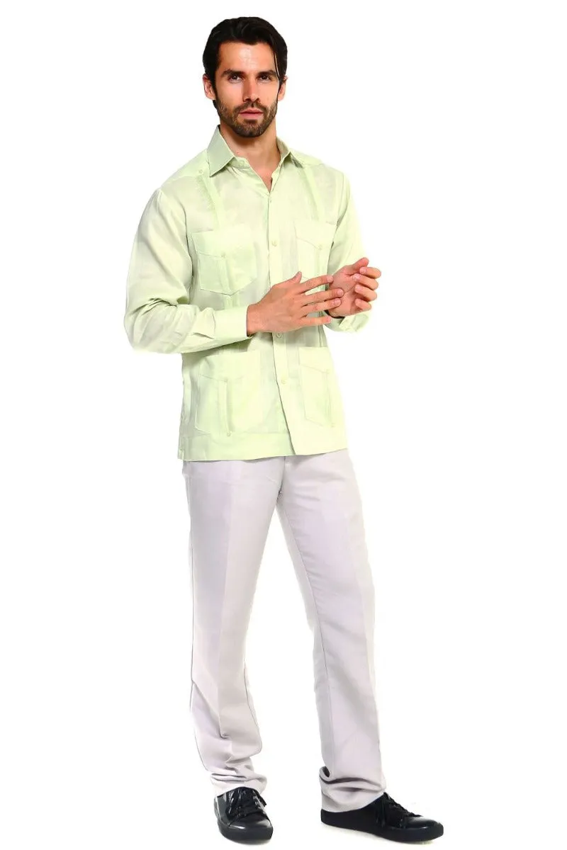 Mojito Collection Men's Guayabera Shirt Premium 100% Linen Long Sleeve