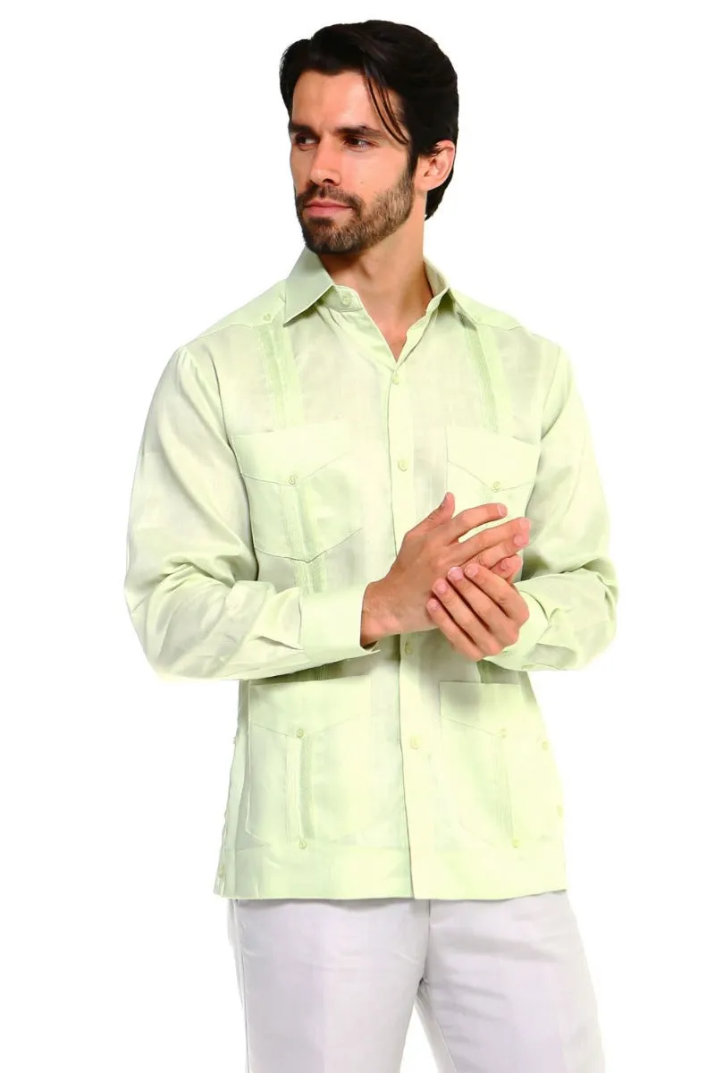 Mojito Collection Men's Guayabera Shirt Premium 100% Linen Long Sleeve