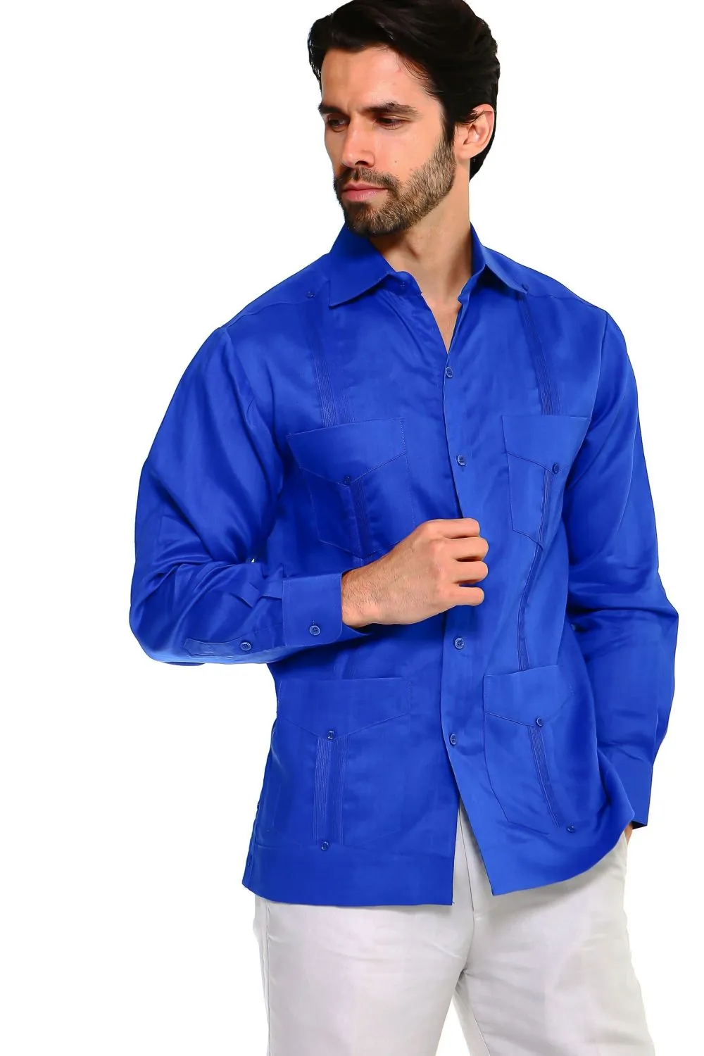 Mojito Collection Men's Guayabera Shirt Premium 100% Linen Long Sleeve