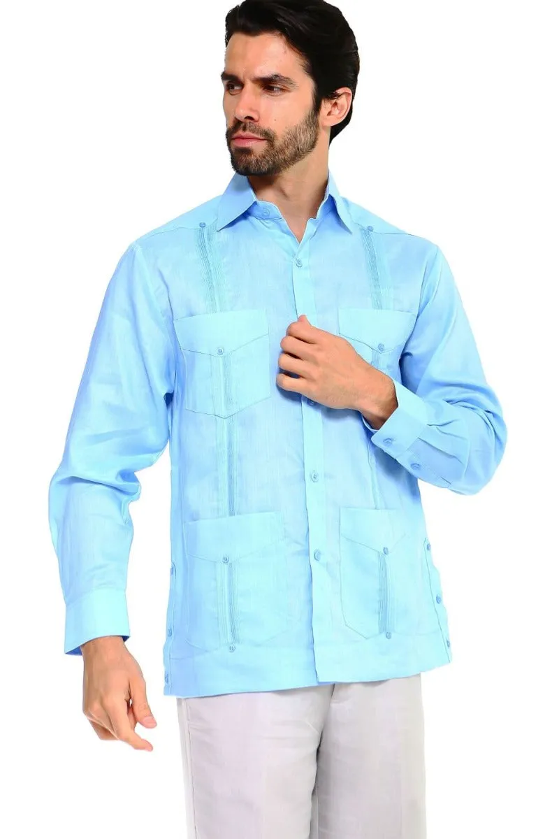 Mojito Collection Men's Guayabera Shirt Premium 100% Linen Long Sleeve