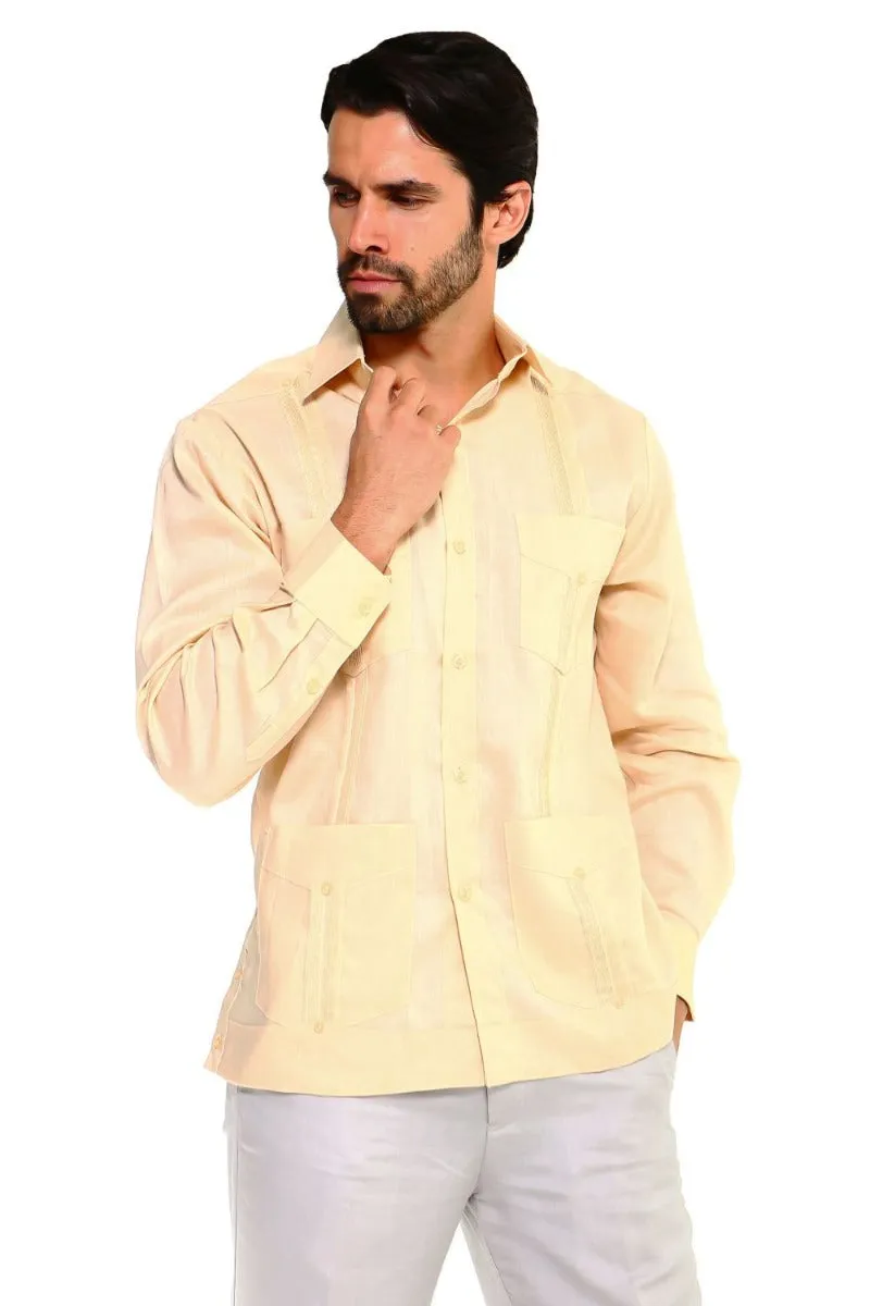 Mojito Collection Men's Guayabera Shirt Premium 100% Linen Long Sleeve