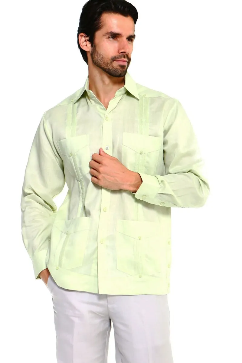 Mojito Collection Men's Guayabera Shirt Premium 100% Linen Long Sleeve