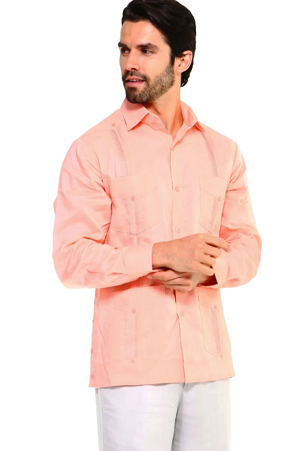 Mojito Collection Men's Guayabera Shirt Premium 100% Linen Long Sleeve