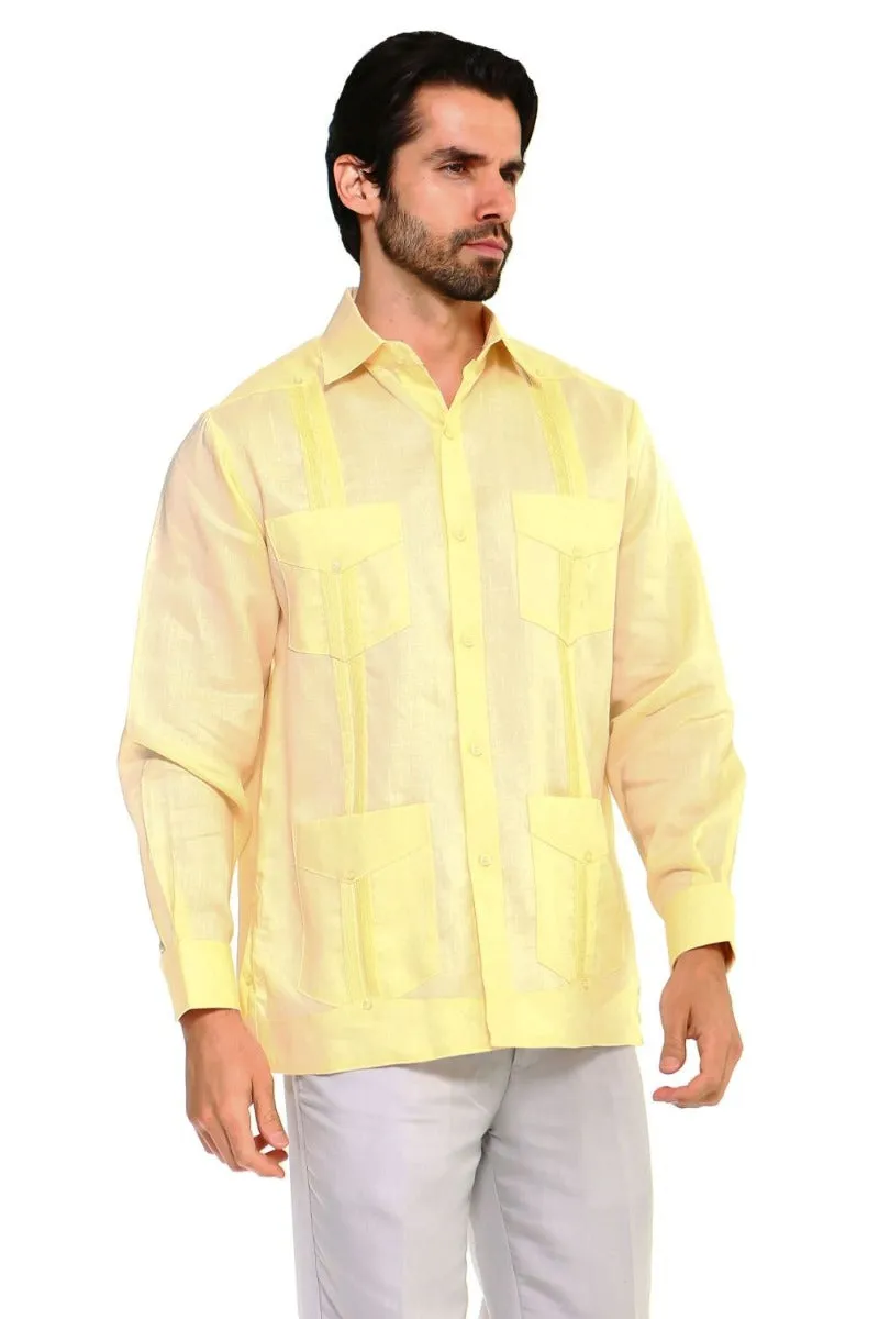 Mojito Collection Men's Guayabera Shirt Premium 100% Linen Long Sleeve