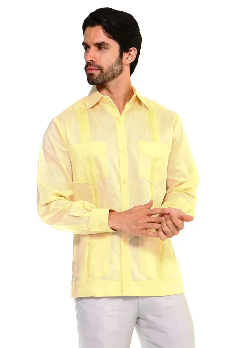 Mojito Collection Men's Guayabera Shirt Premium 100% Linen Long Sleeve