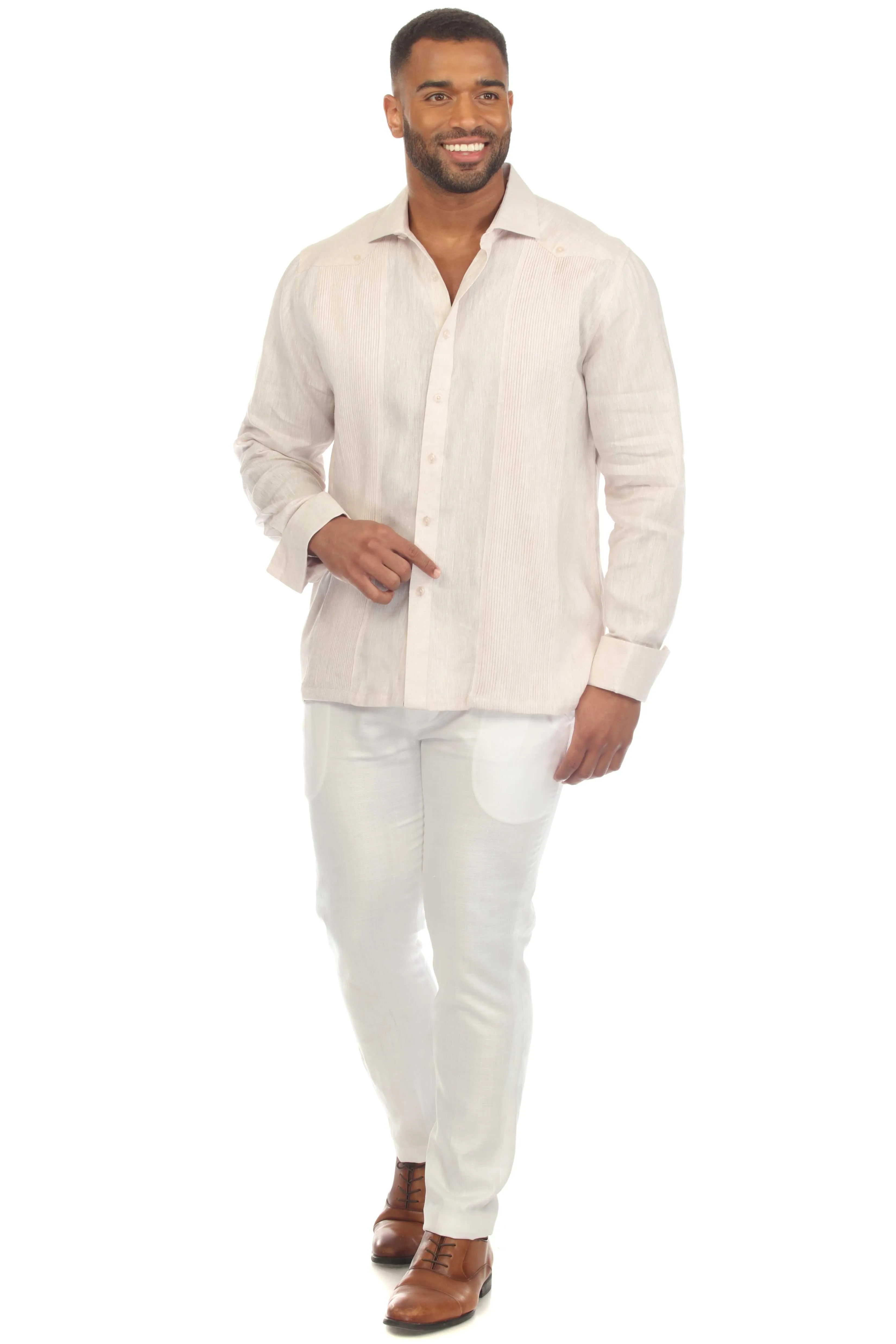 Mojito Men's 100% Linen Guayabera Chacabana Shirt with French Cuff Long Sleeve