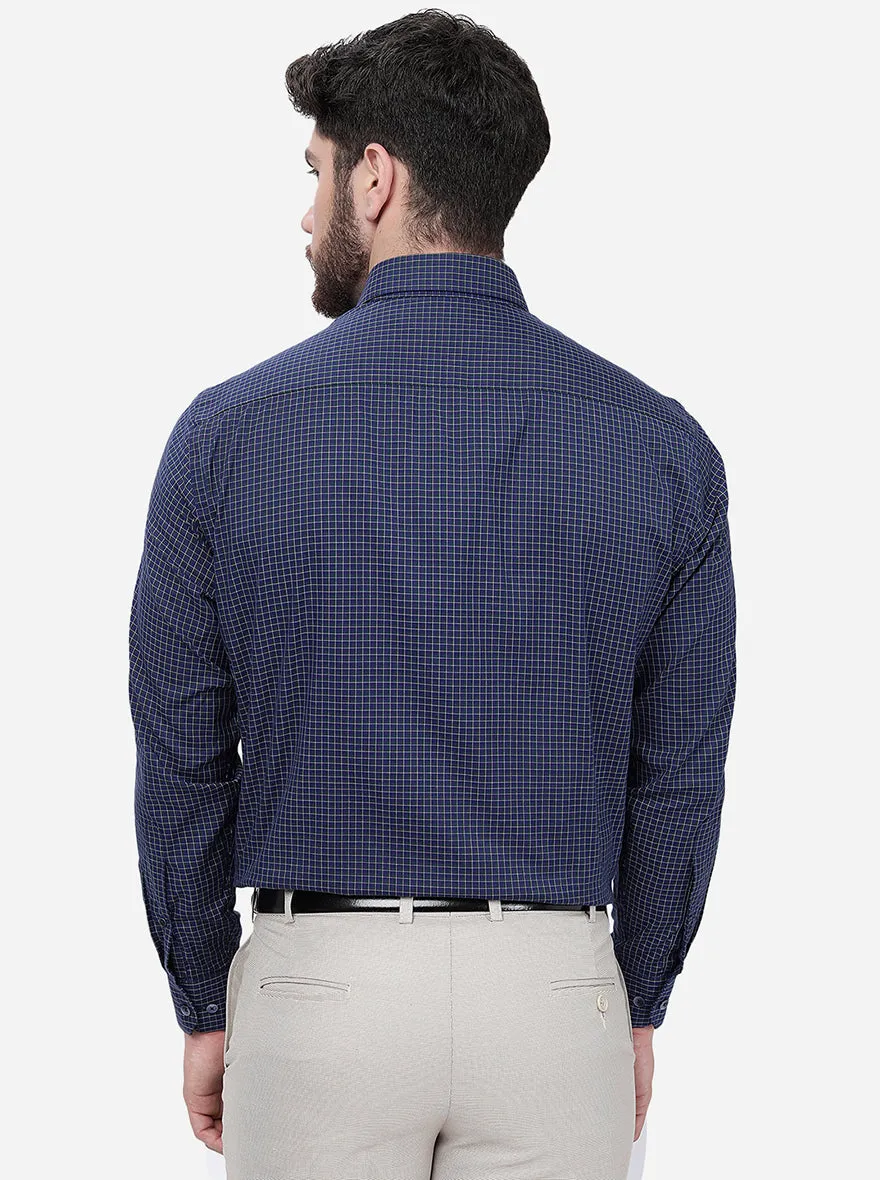 Navy Blue Checked Regular Fit Formal Shirt | JadeBlue