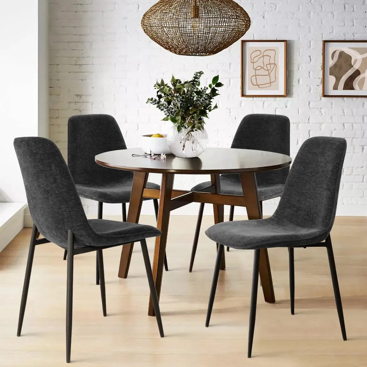 Oslo Modern Chenille Dining Chair with Metal Legs (Set of 4)