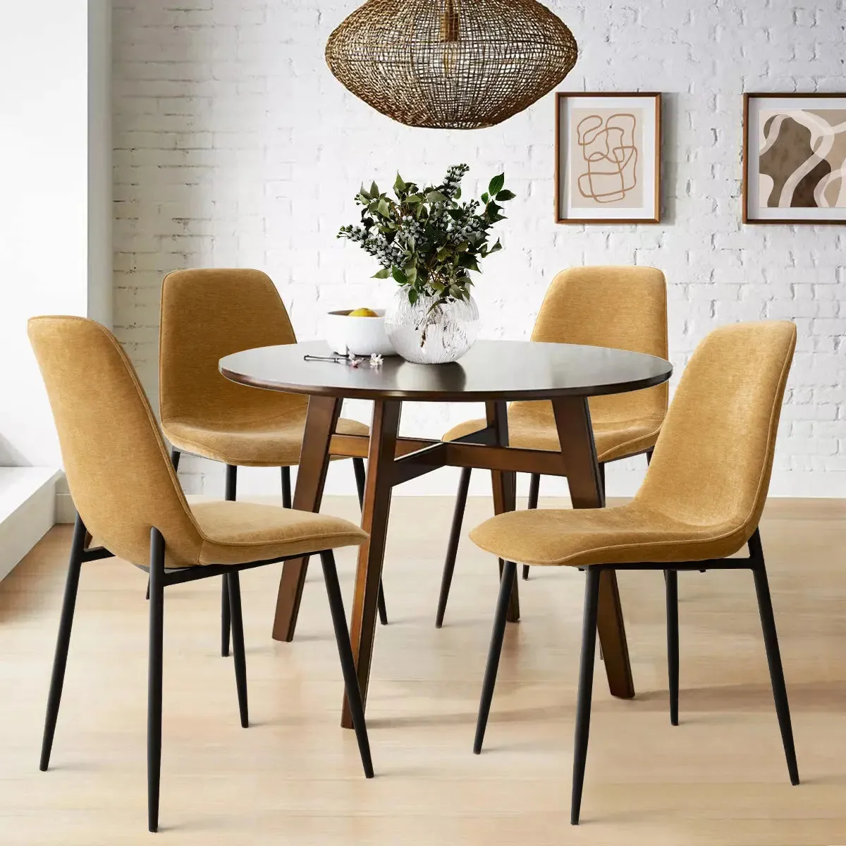 Oslo Modern Chenille Dining Chair with Metal Legs (Set of 4)